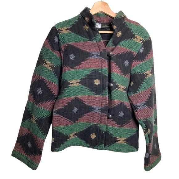 Ann Maurice Vintage Tapestry Tribal Women’s Button Front Stand Collar Jacket - Picture 8 of 9